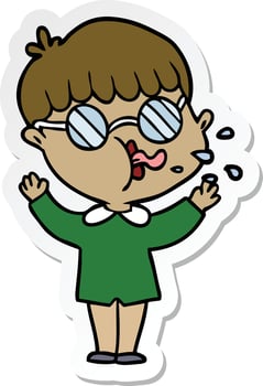 sticker of a cartoon boy wearing spectacles vector