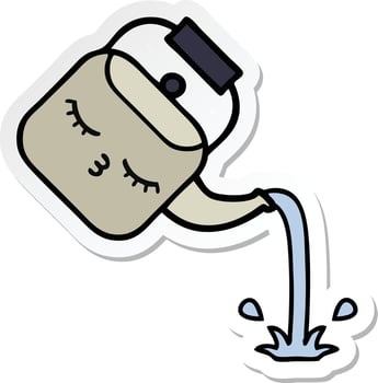 sticker of a cute cartoon pouring kettle vector