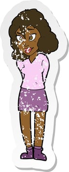 retro distressed sticker of a cartoon confused woman vector