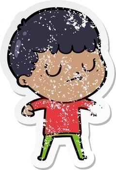 distressed sticker of a cartoon grumpy boy vector