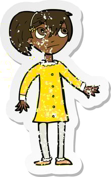 retro distressed sticker of a cartoon worried girl vector