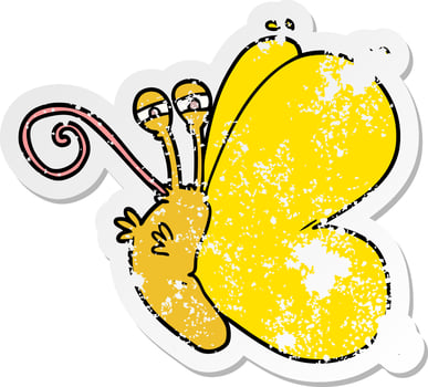 distressed sticker of a funny cartoon butterfly vector