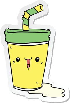 sticker of a cute cartoon soda vector