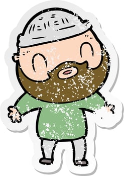 distressed sticker of a cartoon bearded man vector