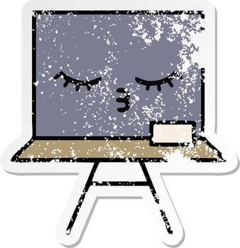 distressed sticker of a cute cartoon chalkboard vector