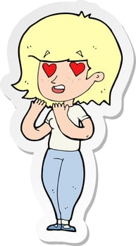 sticker of a cartoon woman in love vector