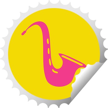 circular peeling sticker cartoon musical saxophone vector