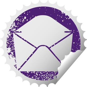 quirky distressed circular peeling sticker symbol envelope vector