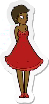 sticker of a cartoon pretty woman in dress vector