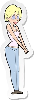 sticker of a cartoon content woman vector
