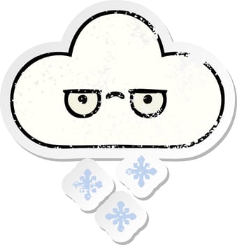 distressed sticker of a cute cartoon snow cloud vector