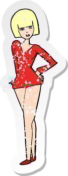 retro distressed sticker of a cartoon pretty woman vector