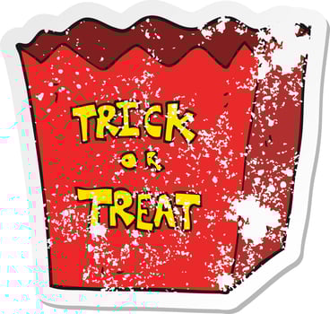 retro distressed sticker of a cartoon trick or treat bag vector