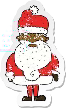 retro distressed sticker of a cartoon santa claus vector