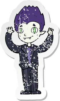 retro distressed sticker of a cartoon vampire boy vector