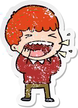 distressed sticker of a cartoon laughing man vector
