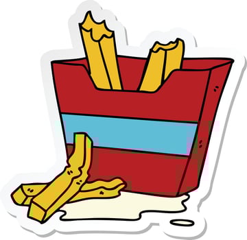 sticker of a quirky hand drawn cartoon french fries vector