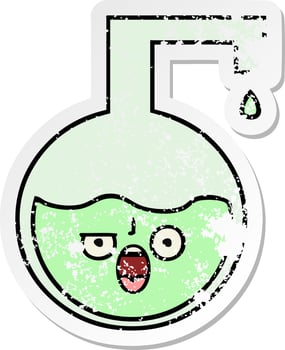 distressed sticker of a cute cartoon science experiment vector