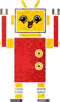 retro illustration style cartoon happy robot vector