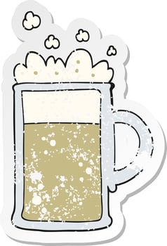 retro distressed sticker of a cartoon tankard of beer vector