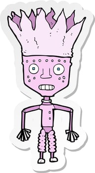 sticker of a funny cartoon robot wearing crown vector