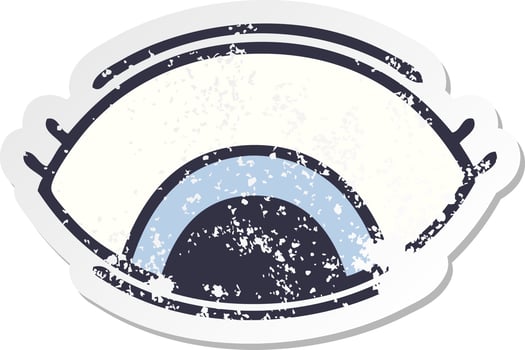 distressed sticker of a cute cartoon eye looking down vector