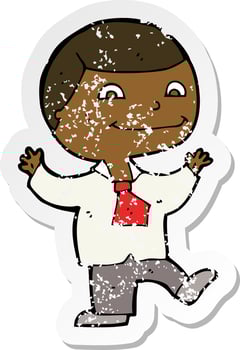 retro distressed sticker of a cartoon happy boy vector