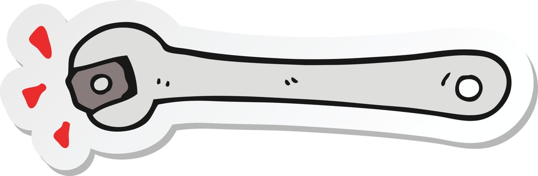 sticker of a cartoon spanner turning nut vector