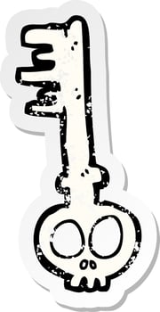 retro distressed sticker of a cartoon spooky key vector