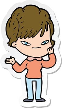 sticker of a cartoon happy woman vector