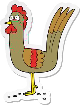 sticker of a cartoon chicken vector