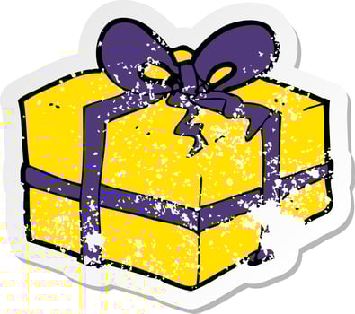 retro distressed sticker of a cartoon christmas present vector