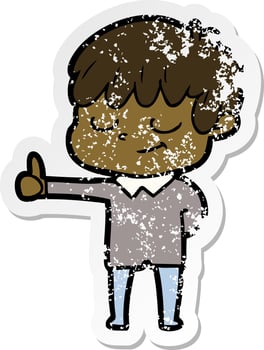 distressed sticker of a cartoon happy boy vector