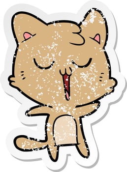 distressed sticker of a cartoon cat singing vector