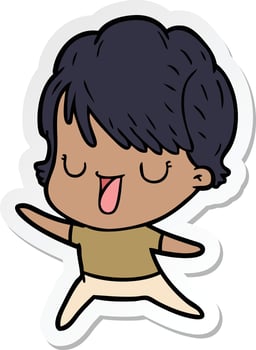 sticker of a cartoon woman talking vector