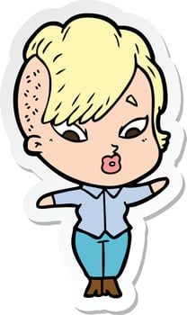 sticker of a cartoon surprised girl vector