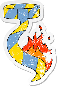 distressed sticker of a cartoon burning tie vector