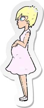 retro distressed sticker of a cartoon pregnant woman vector