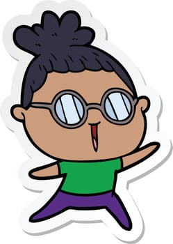 sticker of a cartoon woman wearing spectacles vector