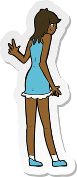 sticker of a cartoon woman waving vector