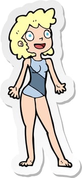 sticker of a cartoon woman in swimming costume vector