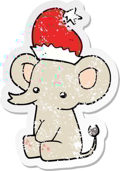 distressed sticker of a cute christmas elephant vector