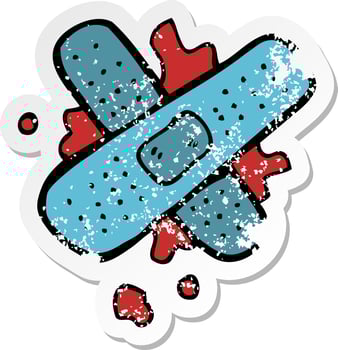 retro distressed sticker of a cartoon bloody medical plaster vector