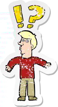 retro distressed sticker of a cartoon confused man vector