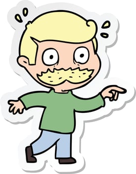 sticker of a cartoon man with mustache shocked vector