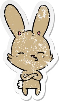 distressed sticker of a curious bunny cartoon vector