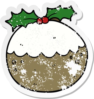 distressed sticker of a cartoon christmas pudding vector