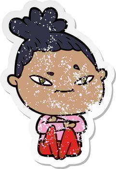 distressed sticker of a cartoon woman vector