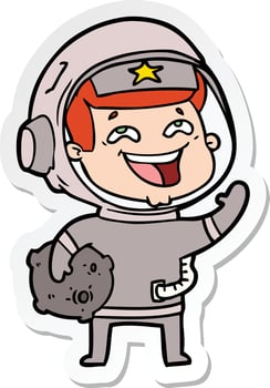 sticker of a cartoon laughing astronaut vector