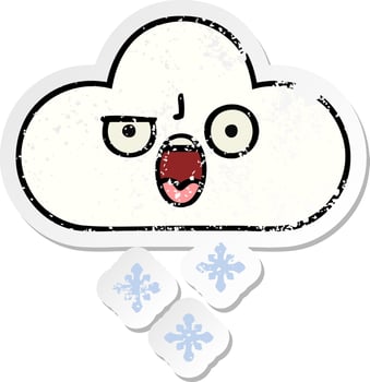 distressed sticker of a cute cartoon snow cloud vector